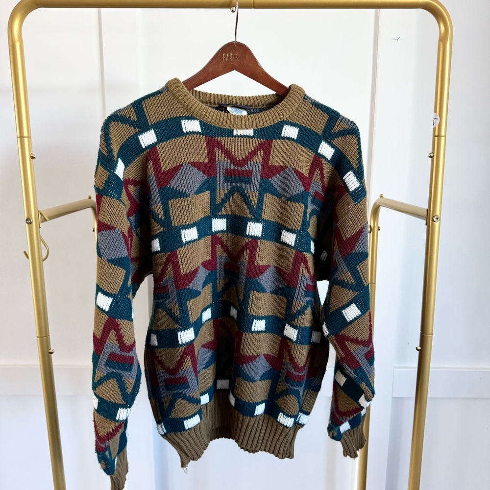 Vintage 80s Grandpa Boxy Chunky Sweater Unisex Size S - Picture 1 of 8